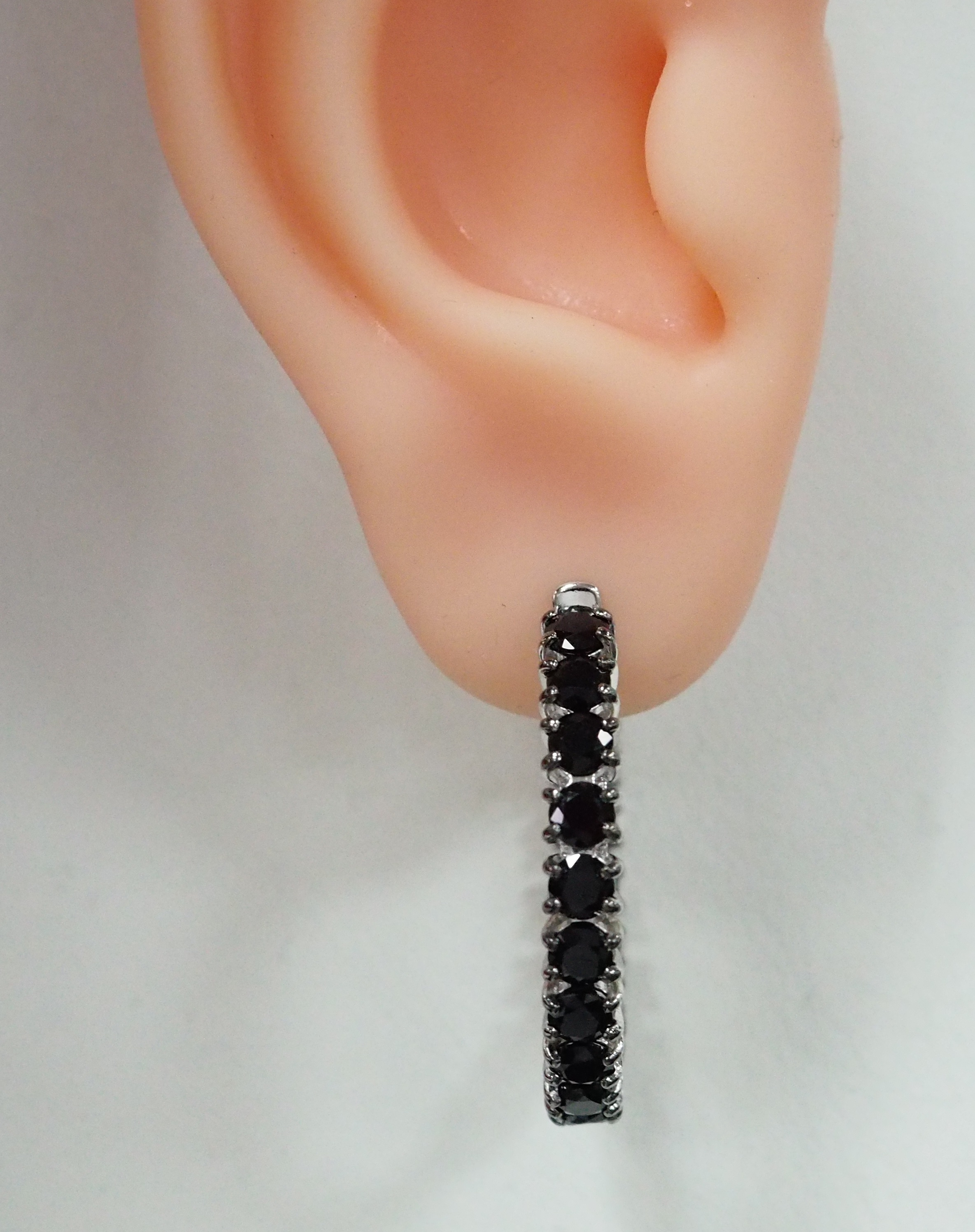 Серебряные серьги-конго с черными турмалинами